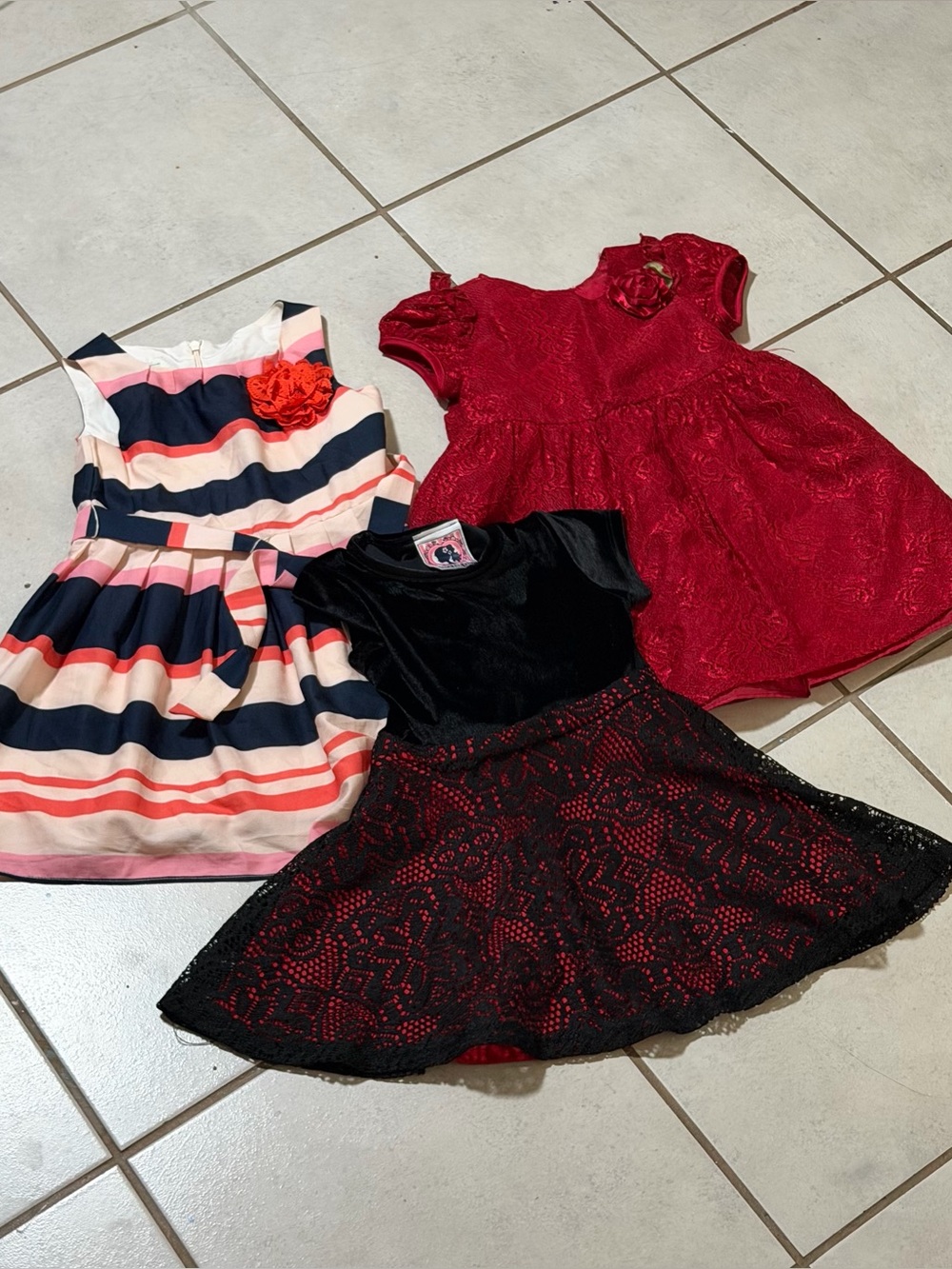 Wonder Nation, Dream Girl Kids Girls' Party Dress Red/Black/Navy Striped Size 3T